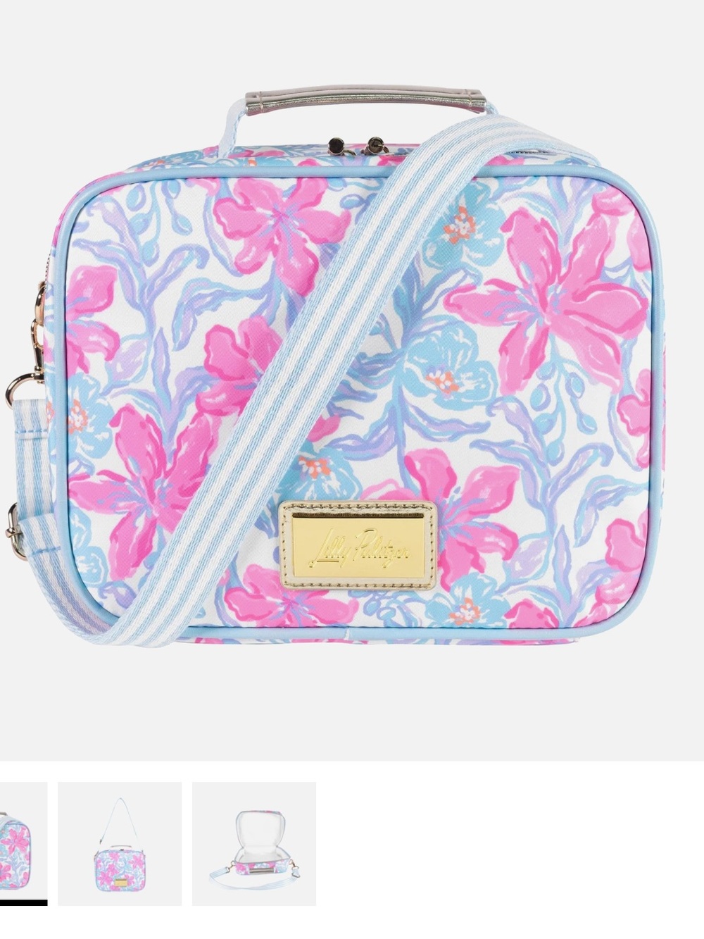 Lilly Pulitzer Floral Lunch Bag w/Crossbody Strap in Pink and Turquoise NWT